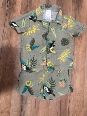 okie dokie Tropical Toucan Green Short Set